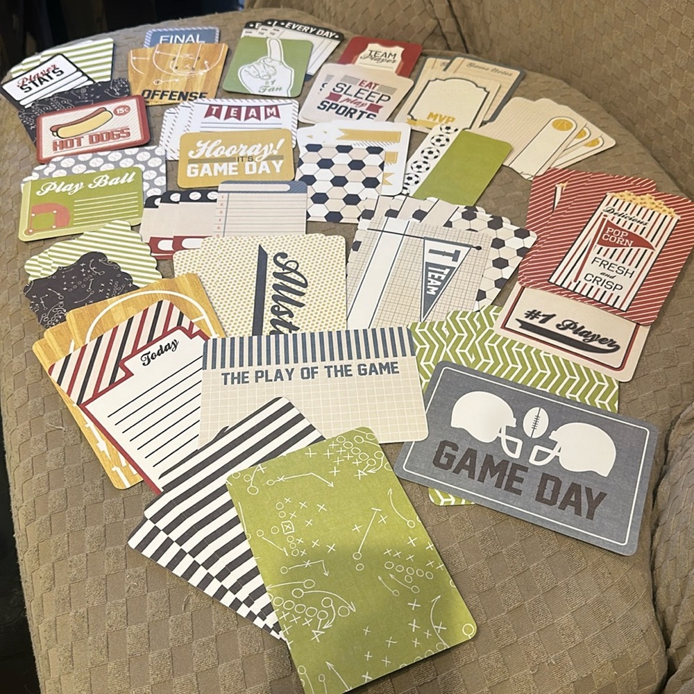 Double sided game day themed Albums Made Easy cards